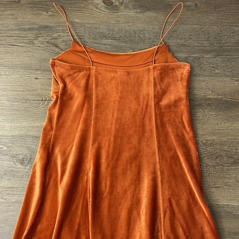Wild Fable Women’s Orange Rust Ribbed Velvet Spaghetti Strap Mini Dress, size XS - Picture 11 of 12